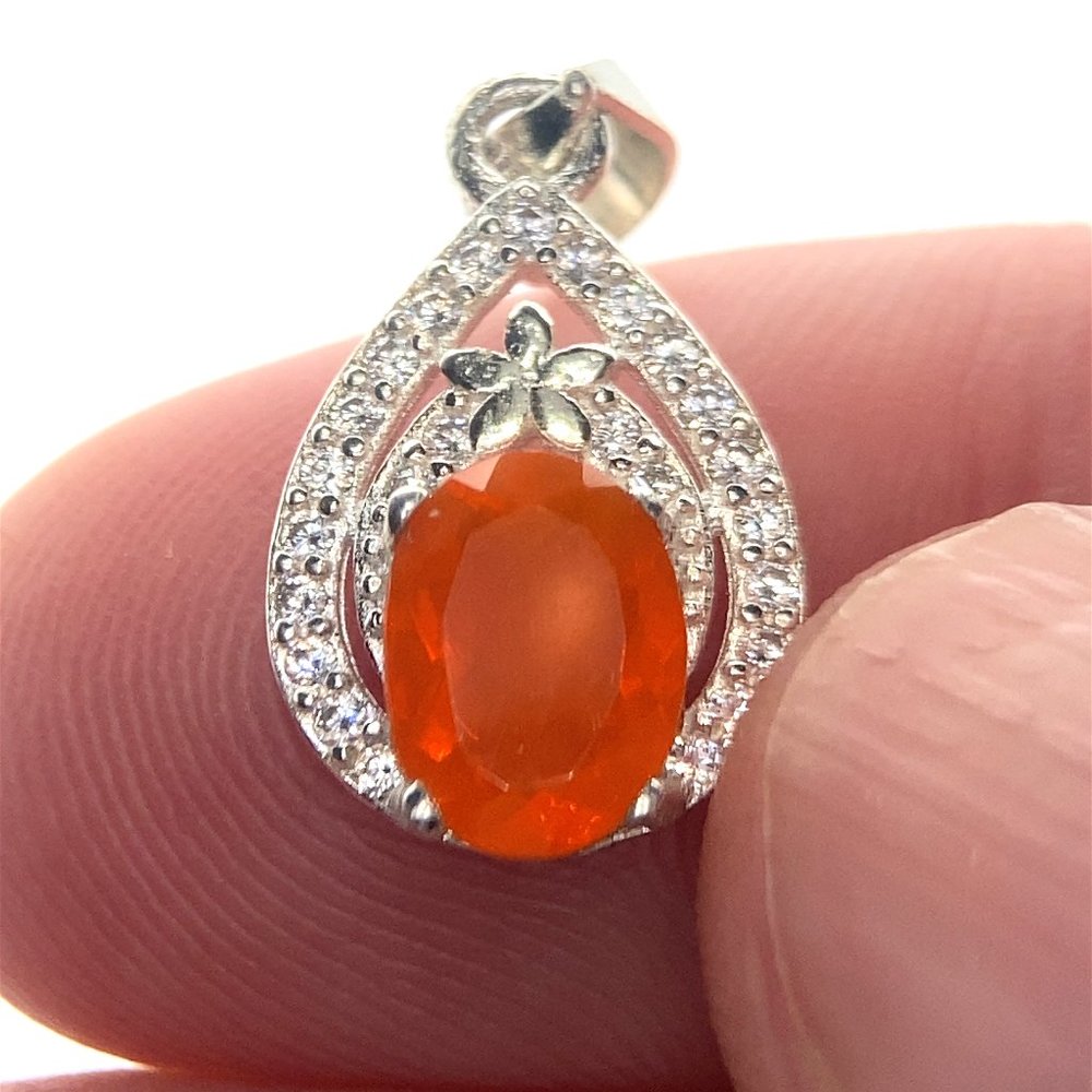 Fire Opal 1.02ct Platinum Finish Solid 925 Sterling Silver Pendant